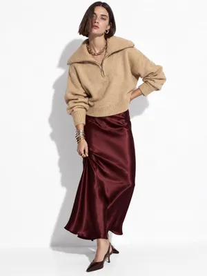 Bershka Beige Quarter Zip Oversized Collar Knit Sweater Pullover Fall Medium thumbnail 7