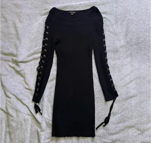 Ribbed Lace-Up Long Sleeve Dress thumbnail 3