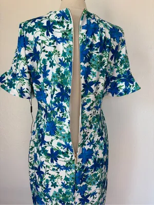 CK Blue Floral Short Sleeve Formal Work Dress thumbnail 5