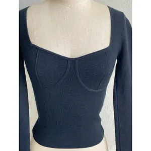 Abercrombie & Fitch Black Knit Bustier Top XS Long Sleeve Sweetheart Neck Y2K thumbnail 4