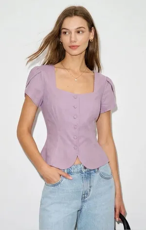 Rihoas Purple Square Neck Petal Sleeve Blouse thumbnail 1