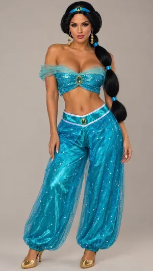 Women's Adult Princess Jasmine Costume w/Wig - WORN ONCE! thumbnail 1
