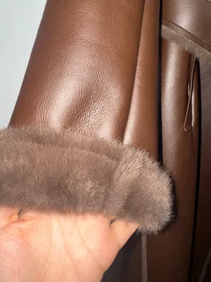Women leather fur coat size XL brown thumbnail 4