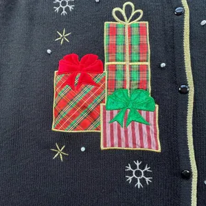Holiday Time Christmas Sweater Vest Womens 2X 20 Black Gold Embroidered‎ Beaded thumbnail 10