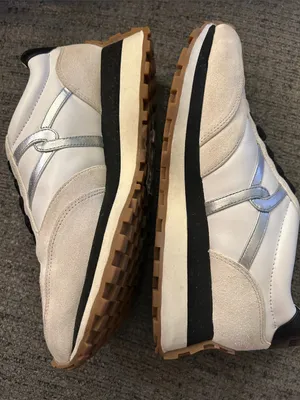 Veronica Beard Valentina Sneaker size 8 White and Black silver slip on leather thumbnail 2