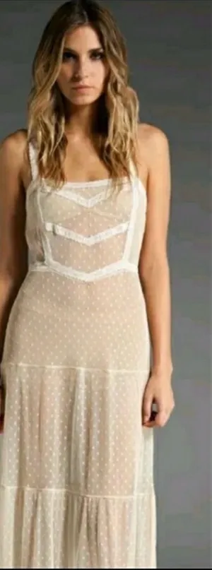 Free People Point D’Esprite Swiss Dot Slip Maxi Lace Dress Boho Romantic Western thumbnail 1