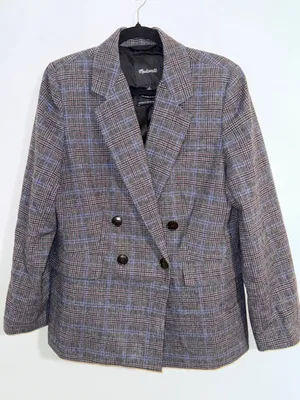 Madewell The Rosedale Blazer Women's 8 Gray Blue Plaid Wool Blend Jacket Classic thumbnail 2