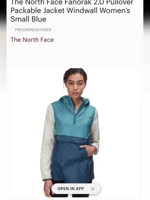 The North Face Teal, Navy & Cream Hooded FAnorak 2.0 Pullover Packabale Windwall thumbnail 5