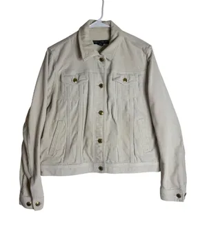 Lauren Jeans Co. Women's Corduroy Trucker Jacket Off White Large thumbnail 1
