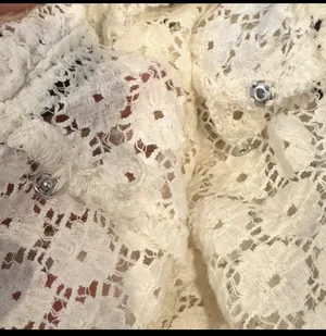 Gap White Ivory Lace Ribbon Trim Blouse High Neck Semi Sheer L Victorian thumbnail 6