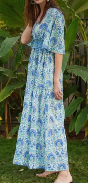 Sohana block print maxi dress cotton Zoey floral smocked tiered ruffle boho thumbnail 1