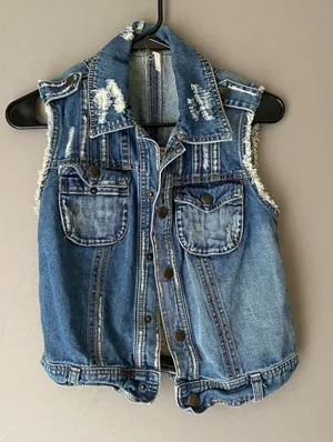 Free People XS Blue Denim Vest Crochet Boho Cowgirl‎ Country Jacket thumbnail 1