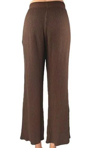 Set Active Women's Brown Waffle Knit Pull On Pocket Wide Leg Trousers Pants Sz M thumbnail 3