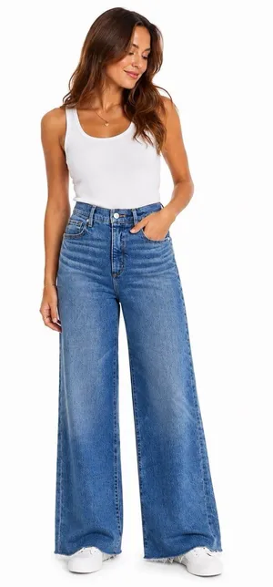 LOFT Women’s 00/24 Wide Leg Jeans High Rise Light Wash Raw Frayed Hem thumbnail 1