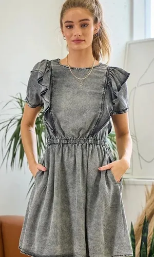 Womens Doe & Rae Boutique Black Mineral Washed Denim Dress - Sz L thumbnail 1
