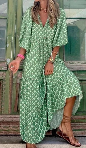 NEW 3/4 Sleeve Midi Fall Dress Boho Pleated V Neck Ruffled L thumbnail 1