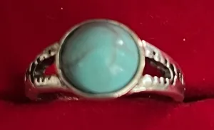 Boho/Vintage Design Stainless Steel Silver Faux Turquoise Ring Size 7 NWT thumbnail 1