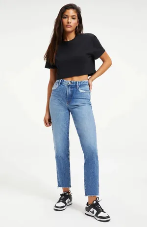 Good American Good Vintage Raw Hem Distressed Pocket Jeans NWT thumbnail 1