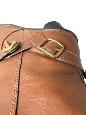 Coach Saddle Tan Leather Moto Buckle Heeled Ankle Booties Biker Size 8.5 Women's thumbnail 9