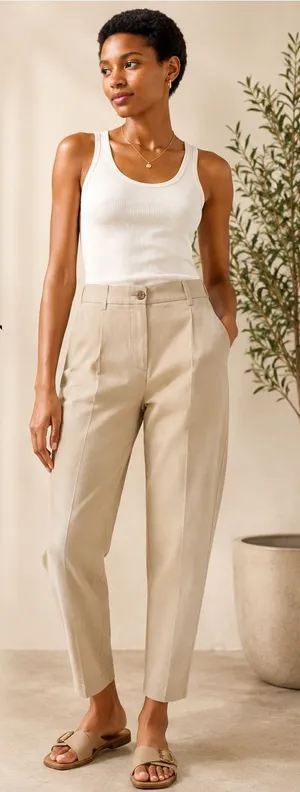 Aritzia Beige Khaki Mid-Rise Chino Carrot Trousers thumbnail 1