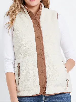 Maurices Cream Sherpa Vest with Brown Trim thumbnail 2
