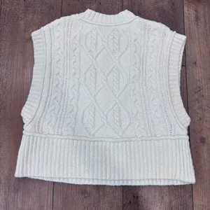 Free People Ivory Knit Rowan Sleeveless Sweater Vest Womens Medium Boxy Boho $78 thumbnail 4