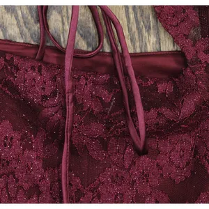 NWT Emerald Sundae Glitter Lace Bodycon Open Back Mini Dress Dark Red 2XS thumbnail 9