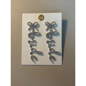 Silver Crystal Bow Bride Script Drop Earrings Bridal Wedding Statement Jewelry thumbnail 2