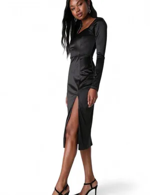 Lulus Satin Dress Sz XS Fabulous Encounters Midi Classic Black Special Events thumbnail 3