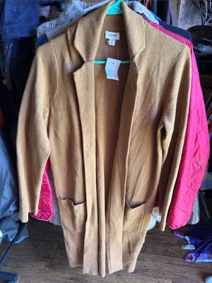 J. Crew Long Open-Front Cardigan in Camel Brown NWT size small thumbnail 1