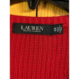 Lauren Ralph Lauren Cable-Knit V-Neck Sweater Lipstick Red Size XS (0961) thumbnail 3
