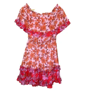 Jessica Simpson Floral Dress Off the Shoulder Amelia Pink Orange Size XS Girly thumbnail 3