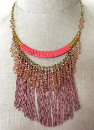 Pink beaded chain statement necklace thumbnail 1