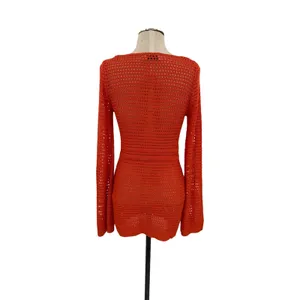 Peppermayo Sunriser Crochet Mini Dress Red Orange Cutout Ring Long Sleeve S/M thumbnail 5