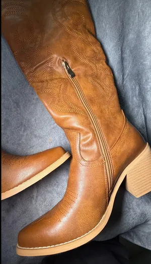 WETKISS Brown Embroidered Western Knee High Block Heel Boots Women Size 8 thumbnail 5