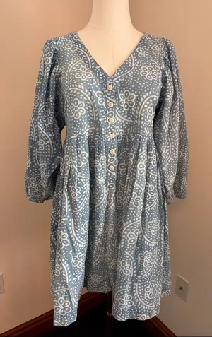 Madewell Light Blue Floral-Print Button-Front Long Sleeve Dress thumbnail 1