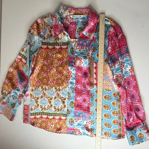 Zara Floral Patchwork Button Up Blouse Large Multicolor Maximalist Colorful‎ Art thumbnail 9