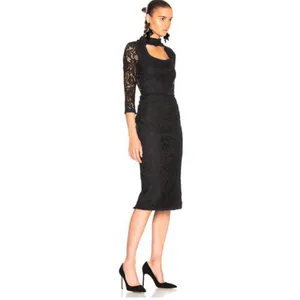 Alexis‎ Fiorenza Guipure Lace Navy Black Mock Neck Midi Length Dress thumbnail 9