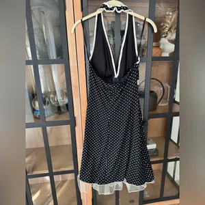 Ruby Rox Vintage Y2K Polka Dots Halter Dress Empire waist bow Tulle Hem retro midi sexy thumbnail 3