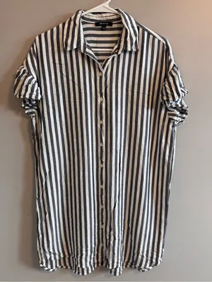 Madewell Striped Ruffle Sleeve Button Front Shirt Dress Tunic M thumbnail 1