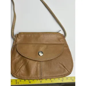 Vintage Leather Mini Crossbody Bag Tan Brown Made in Hong Kong 70s 80s Festival thumbnail 5