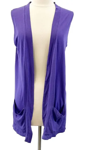 NEW Daftbird Womens XS‎ Sleeveless Cardigan Violet Purple Pockets Jersey Minimal thumbnail 1