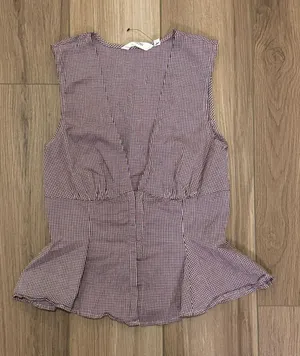 Glassons Peplum Top in Burgundy Gingham Size 8 thumbnail 1