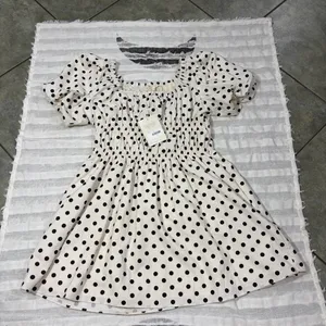 Bohme Polka Dot Black & Ivory Mini SunDress SZ- M NWT Beachy Cottagecore Peasant thumbnail 8