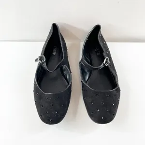 J. Crew Rhinestone Studded Mesh Mary Jane Ballet Flats Black 9 thumbnail 2