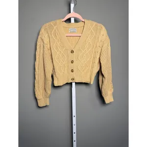 Urban Outfitters‎ Cropped Cable Knit Cardigan Balloon Sleeve S Cottagecore thumbnail 2