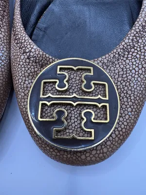 Tory Burch Reva Stingray Ballet Flats Bronze Brown Logo Flats Size 10 *PROJECT thumbnail 4