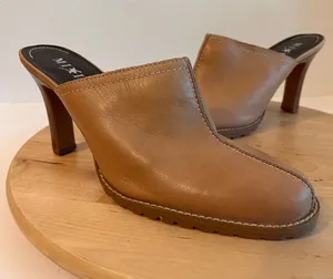 Y2K Vintage Tan Genuine Leather Western Heeled Clog Mule Size 8 Made in Brazil thumbnail 1