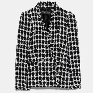 Zara TEXTURED TWEETED Houndstooth Blazer w/POCKETS BLACK/WHITE NEW thumbnail 14