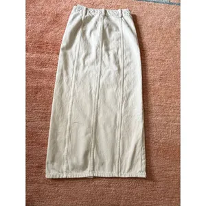 ZARA High Waisted Denim Midi Skirt Cream Slit Size XS thumbnail 5